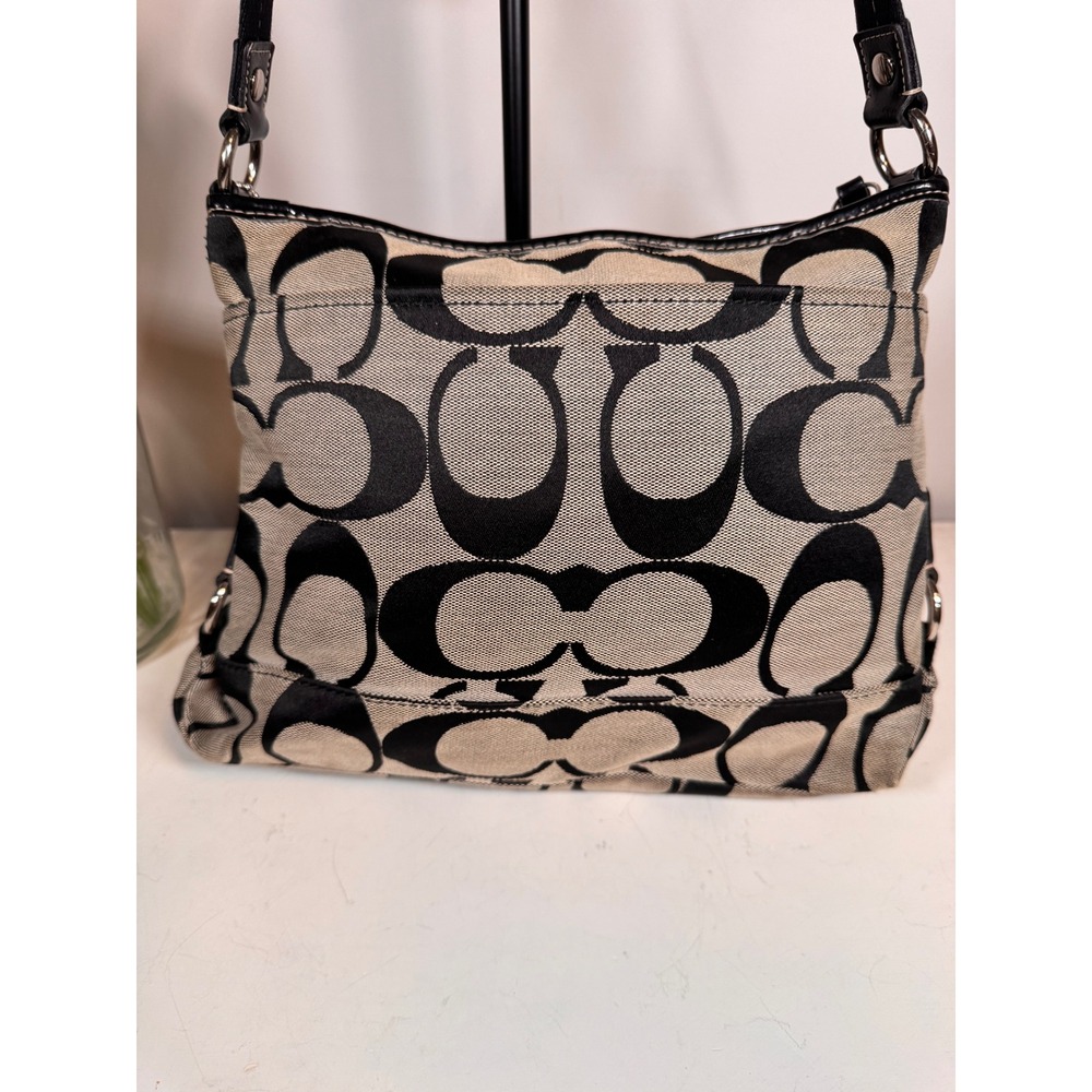 Coach Signature Daisy File Bag Black Grey Jacquard Crossbody F16558